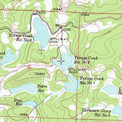 Topographic Map of Youngs Creek Reservoir Number 2, CO