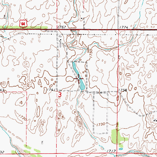 Topographic Map of Oknoname 05909 Dam, OK