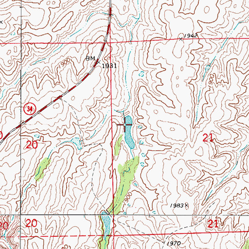 Topographic Map of Oknoname 05925 Dam, OK