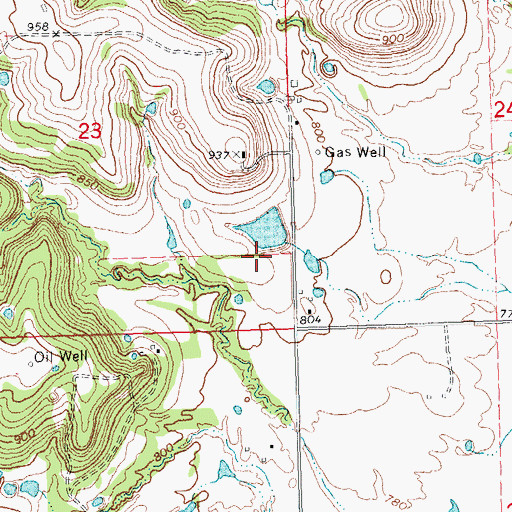 Topographic Map of Oknoname 111015 Dam, OK