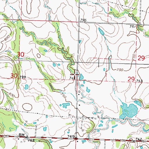 Topographic Map of Oknoname 111025 Dam, OK