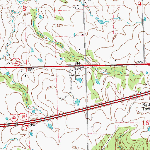 Topographic Map of Oknoname 111033 Dam, OK