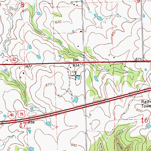 Topographic Map of Oknoname 111033 Reservoir, OK