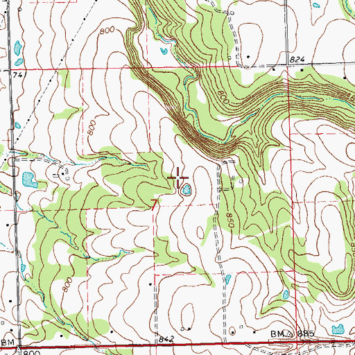 Topographic Map of Oknoname 111035 Dam, OK