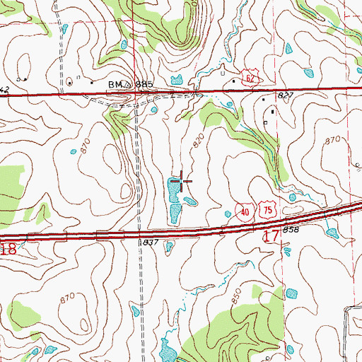 Topographic Map of Oknoname 111036 Dam, OK