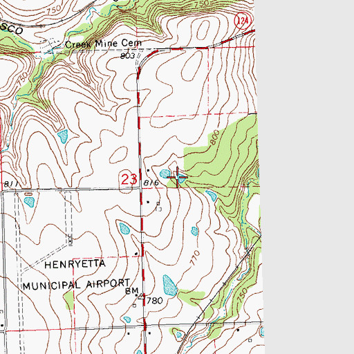 Topographic Map of Oknoname 111046 Dam, OK
