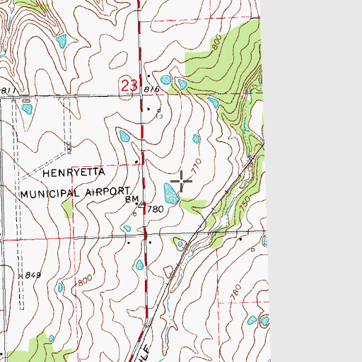 Topographic Map of Oknoname 111047 Dam, OK