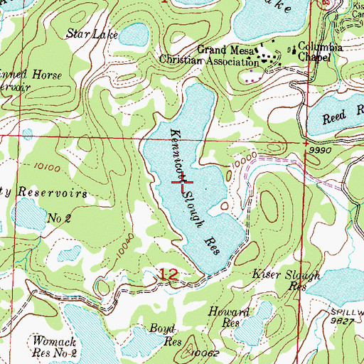 Topographic Map of Kennicott Slough Reservoir, CO