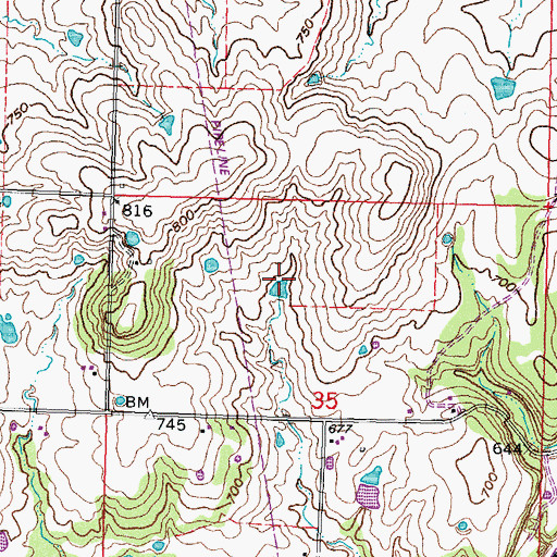 Topographic Map of Oknoname 111062 Dam, OK
