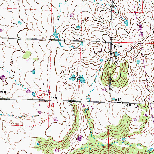 Topographic Map of Oknoname 111065 Reservoir, OK
