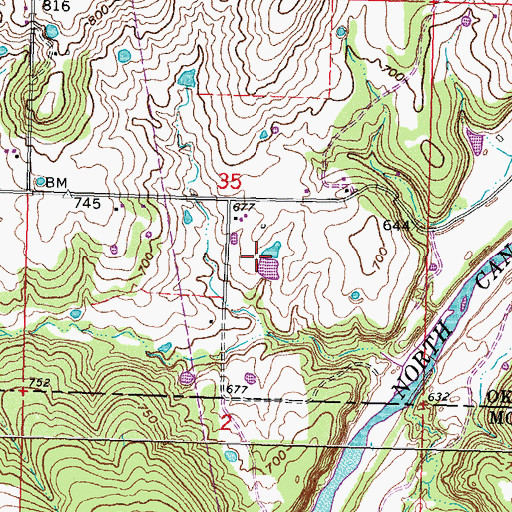 Topographic Map of Oknoname 111067 Dam, OK