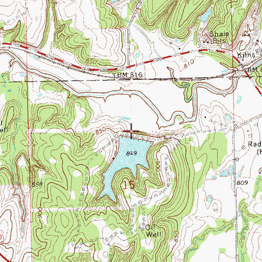 Topographic Map of Oknoname 133001 Reservoir, OK