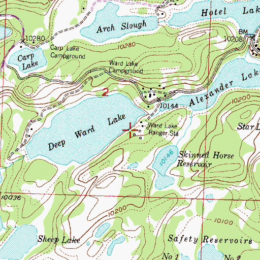Topographic Map of Ward Lake Ranger Station, CO