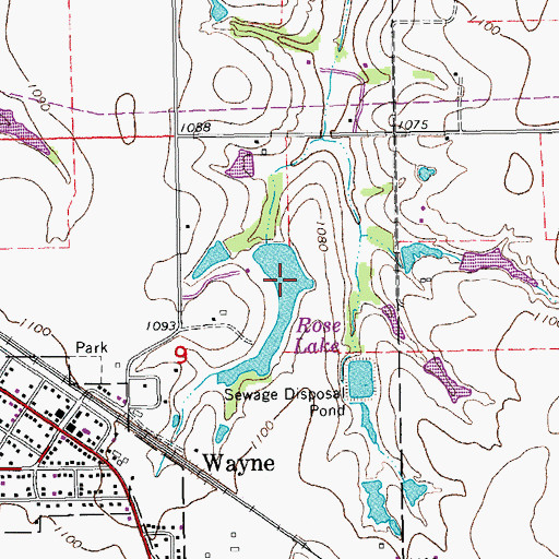 Topographic Map of Rose Lake, OK