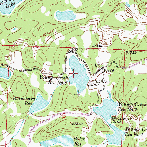 Topographic Map of Youngs Creek Reservoir Number 3, CO