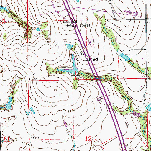 Topographic Map of Oknoname 087044 Dam, OK