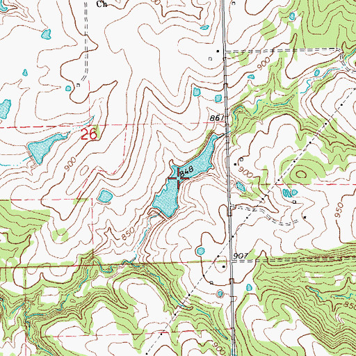 Topographic Map of Oknoname 063021 Reservoir, OK