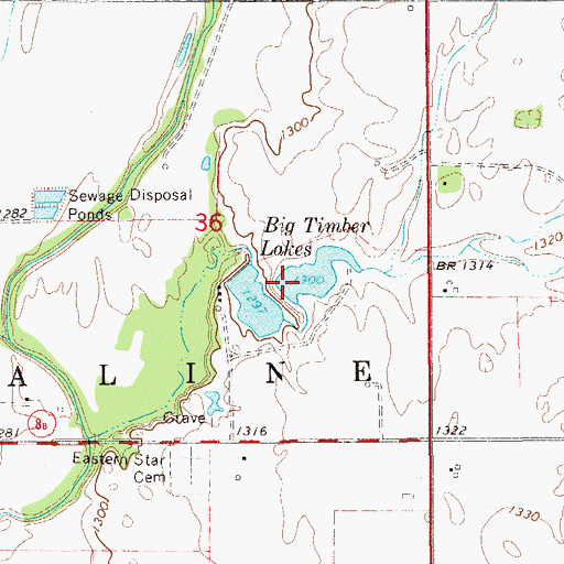 Topographic Map of Big Timber Lakes East Dam, OK