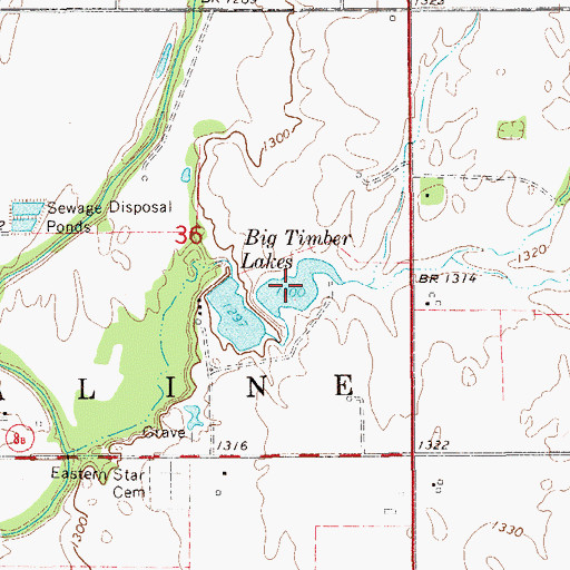 Topographic Map of Big Timber Lakes East, OK