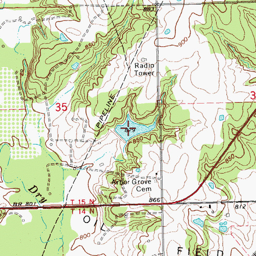 Topographic Map of Oknoname 08108 Reservoir, OK