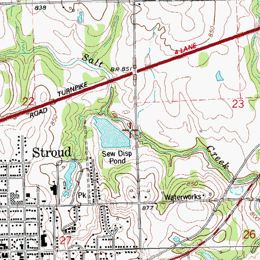 Topographic Map of Stroud Sewage Lagoon Dam, OK