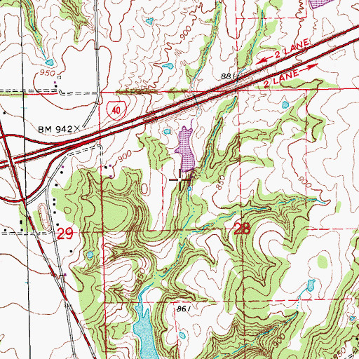 Topographic Map of Oknoname 107001 Reservoir, OK