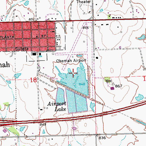 Topographic Map of Oknoname 107007 Reservoir, OK