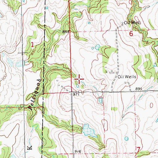 Topographic Map of Oknoname 107015 Dam, OK