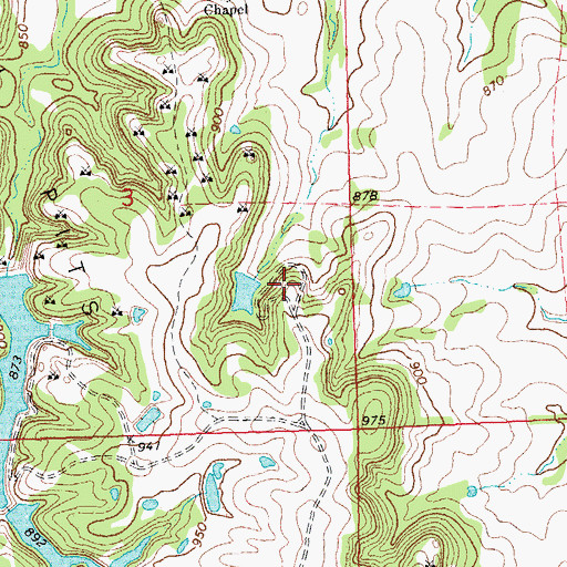 Topographic Map of Oknoname 107019 Dam, OK