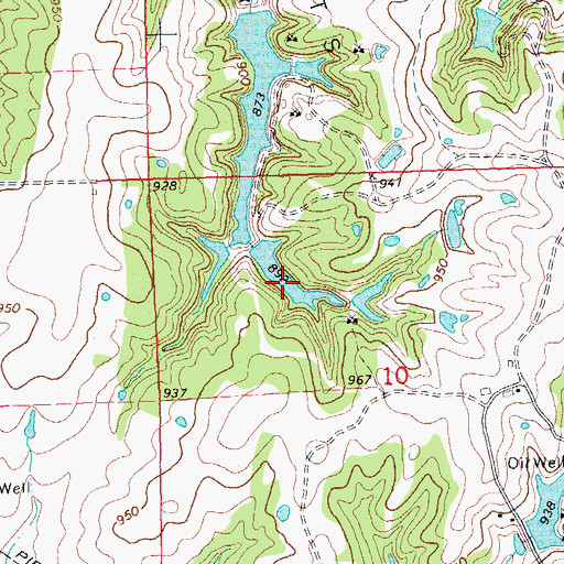 Topographic Map of Oknoname 107021 Reservoir, OK