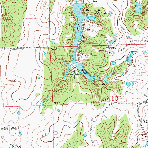 Topographic Map of Oknoname 107022 Dam, OK