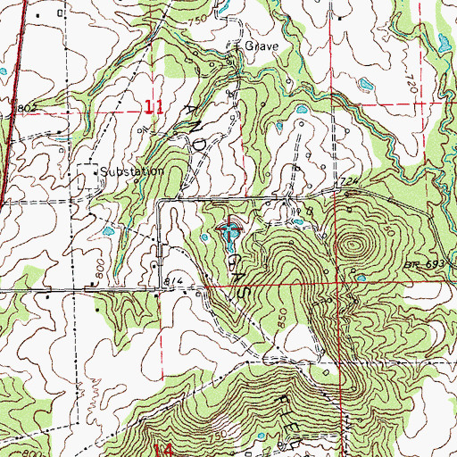 Topographic Map of Oknoname 107030 Dam, OK