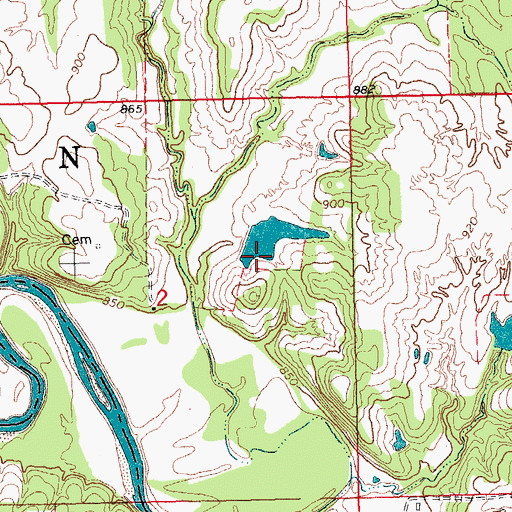 Topographic Map of Oknoname 107032 Reservoir, OK