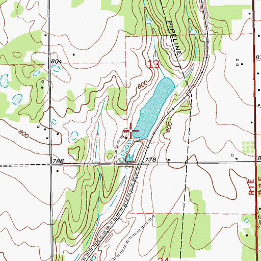 Topographic Map of Gladney Lake Dam, OK
