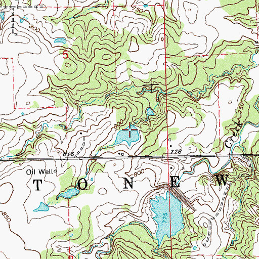 Topographic Map of Oknoname 123017 Dam, OK