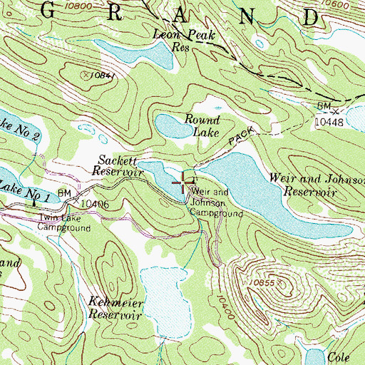 Topographic Map of Weir and Johnson Campground, CO