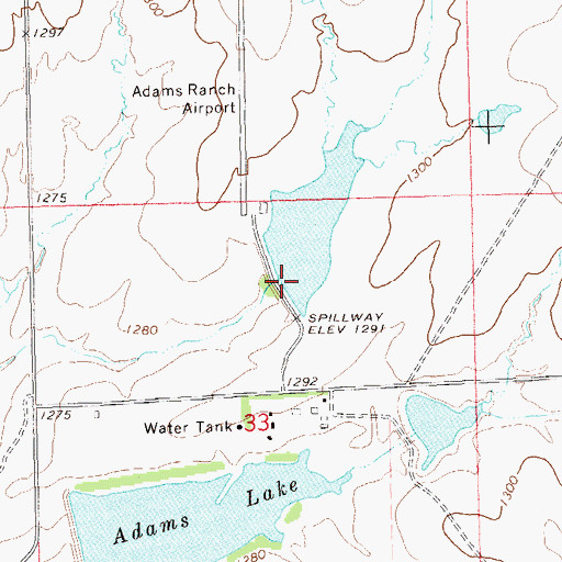 Topographic Map of Adams Ranch Airport Lake Dam, OK