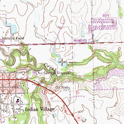 Topographic Map of Oknoname 113062 Dam, OK