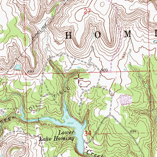 Topographic Map of Lower Lake Hominy Dam, OK