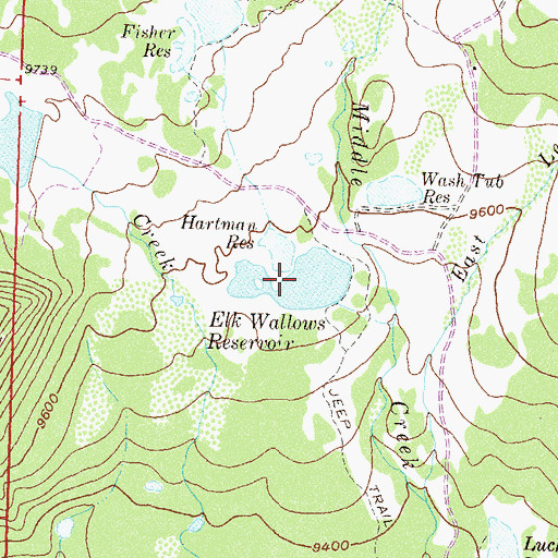 Topographic Map of Elk Wallows Reservoir, CO