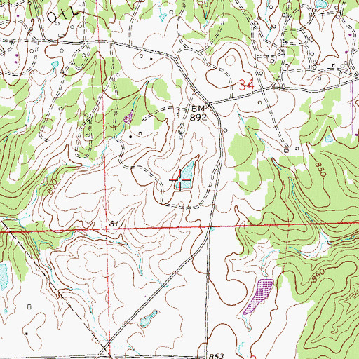 Topographic Map of Oknoname 113066 Reservoir, OK