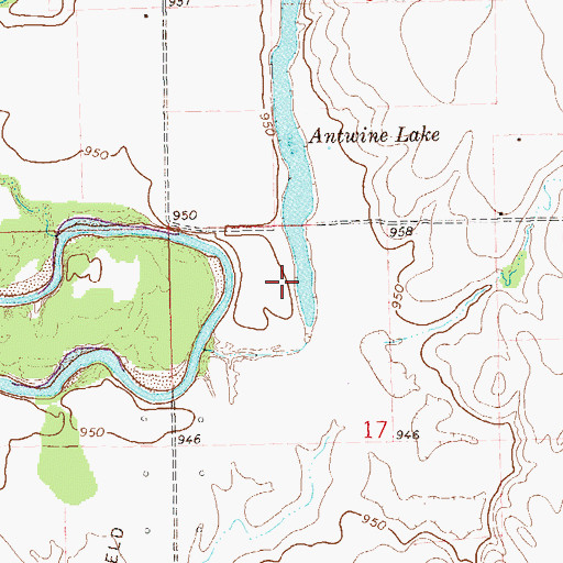 Topographic Map of Antwine Lake Dam, OK