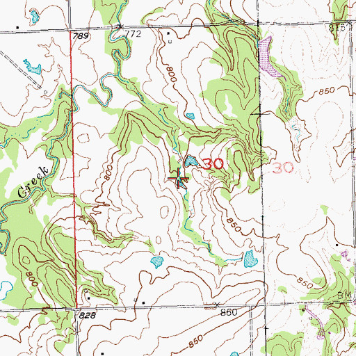 Topographic Map of Warren Hogue Dam, OK