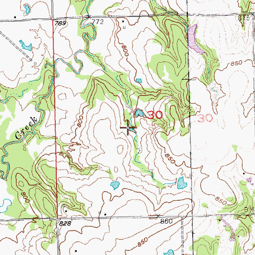 Topographic Map of Warren Hogue Reservoir, OK