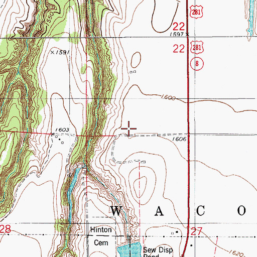 Topographic Map of Hinton Sewage Pond Dam, OK