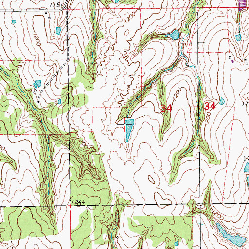 Topographic Map of Ken Dannels Reservoir, OK
