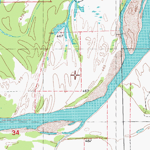 Topographic Map of W F Rains Reservoir, OK