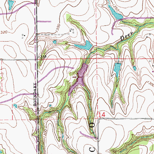 Topographic Map of Bill Garms Reservoir, OK