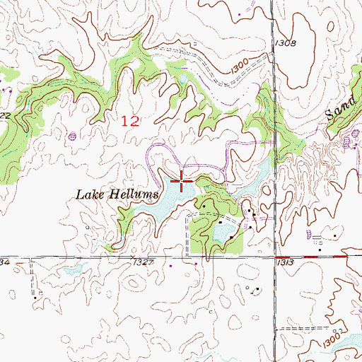 Topographic Map of Helloms Lake Dam, OK
