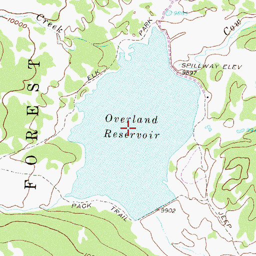 Topographic Map of Overland Reservoir, CO